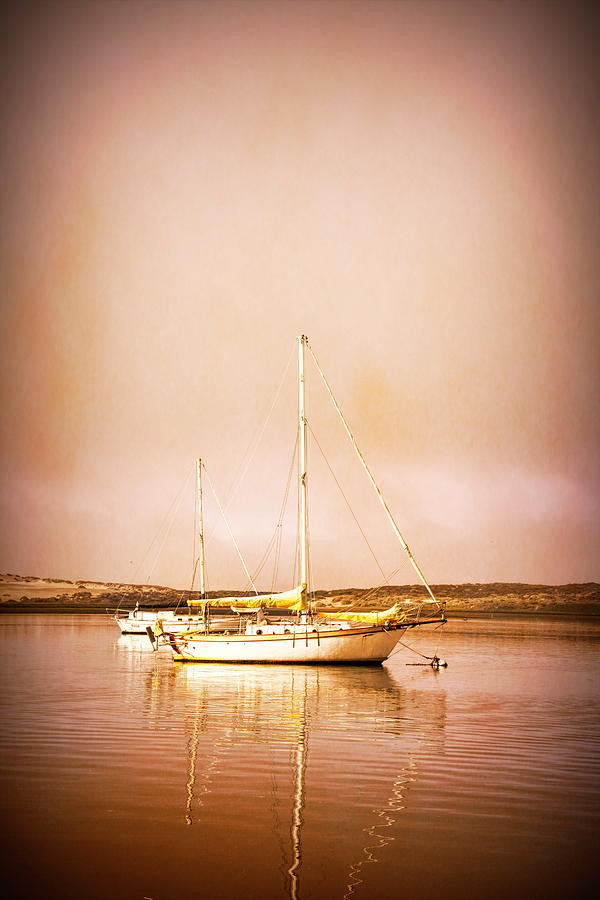 Sail Boat In Quiet Water Morro Bay Stylized Photograph