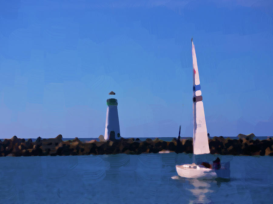 Sailboat And Lighthouse Digital Art