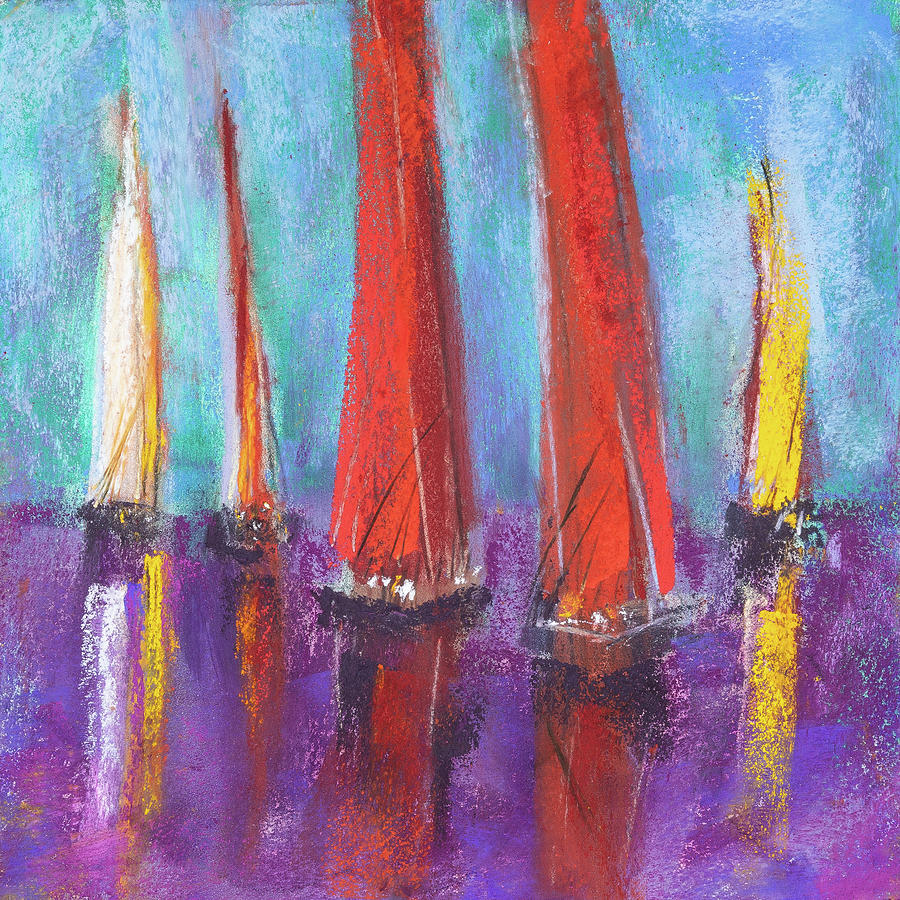 Sailboats #1 Pastel by David Patterson