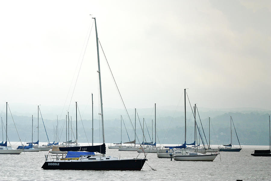 Sailboats Moored on the Hudson River #2 Photograph by Ann Murphy