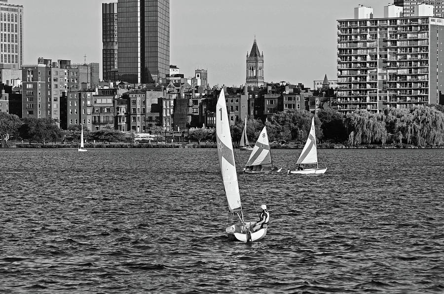 Sailing the Charles River Boston MA Black and White #1 Photograph by Toby McGuire