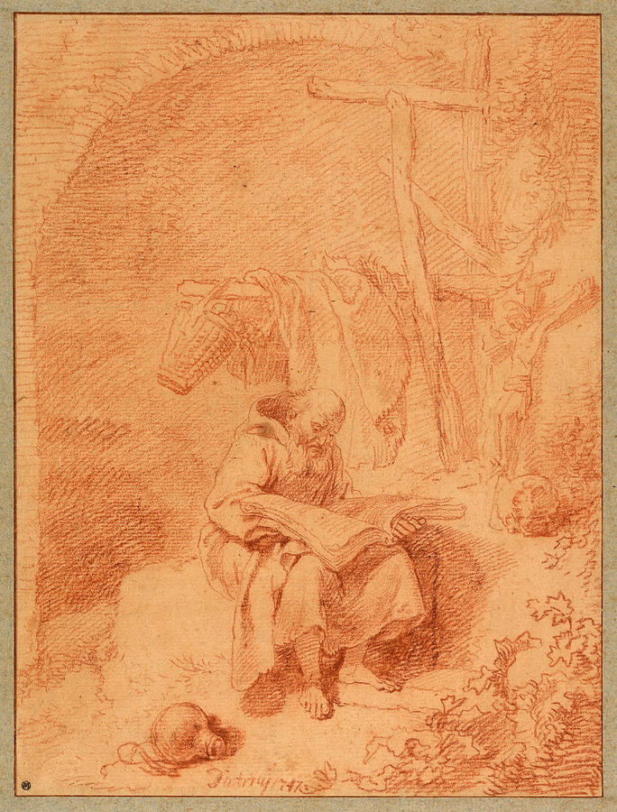 Saint Francis Reading #2 Drawing by Christian Wilhelm Ernst Dietrich