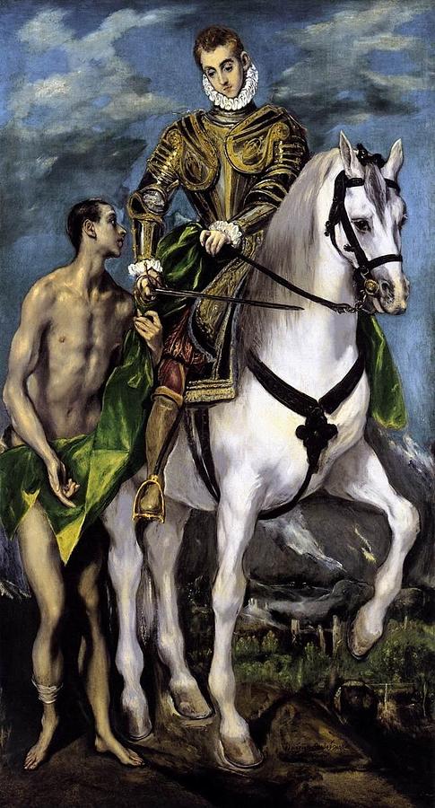 Saint Martin and the Beggar #6 Painting by El Greco