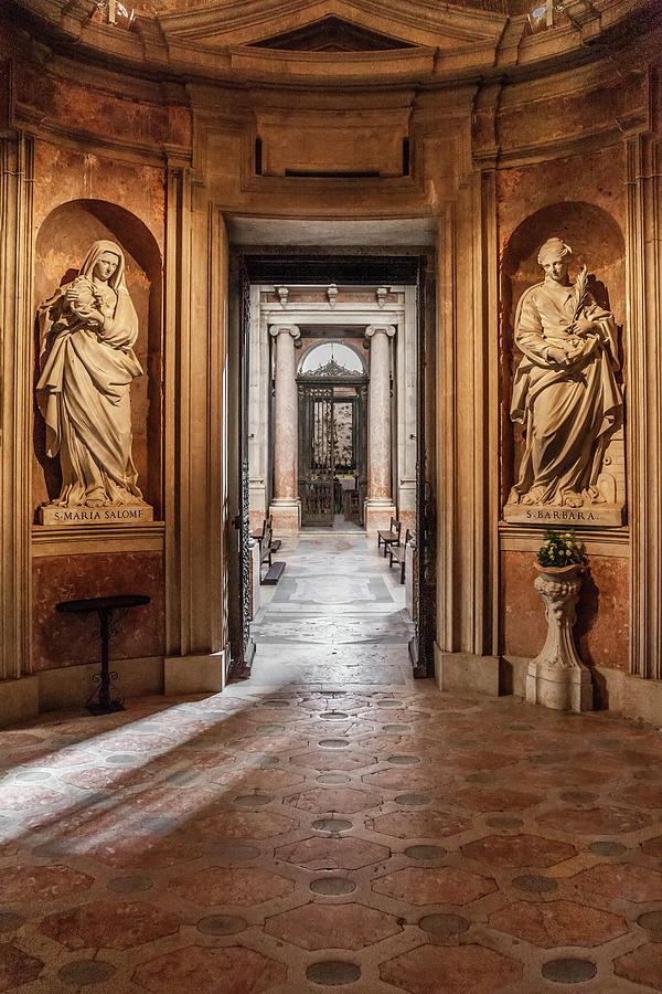 Saint Mary Salome and St Barbara. Italian baroque statues in the ...