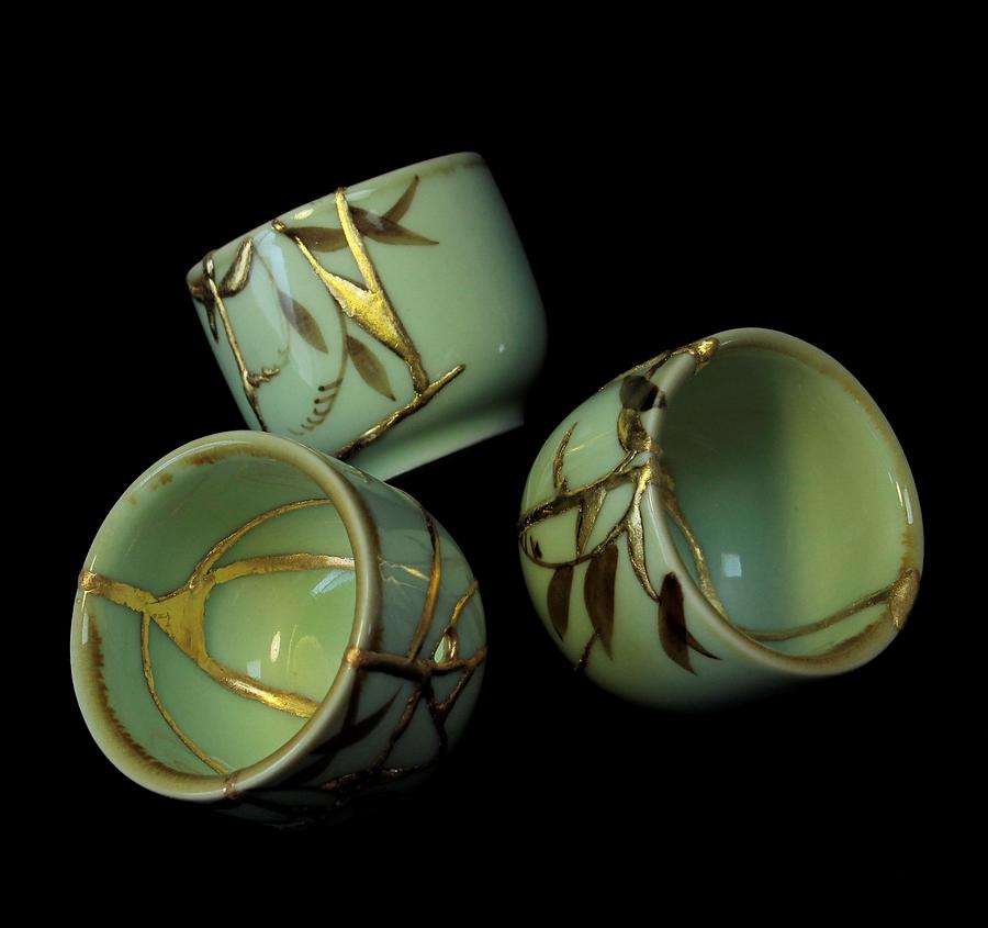 Saki Cups with Kintsugi #1 Ceramic Art by Bruno Capolongo