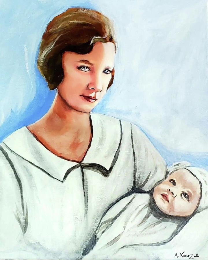 Sally Mae and Baby Georgia  #1 Painting by Amy Kuenzie