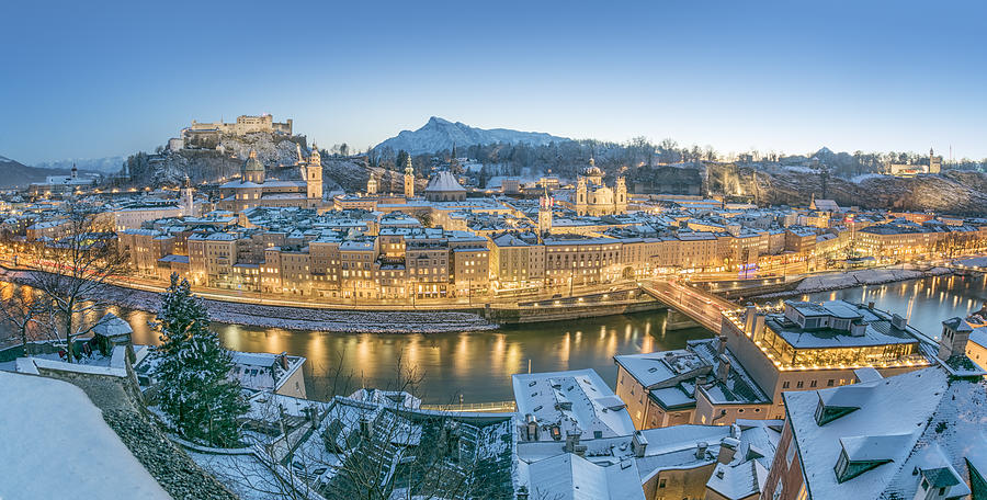 Salzburg with Hohensalzburg covered in Snow #1 Photograph by 4fr
