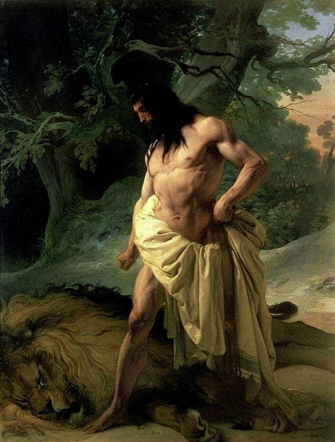 Samson and the Lion  #1 Painting by Francesco Hayez