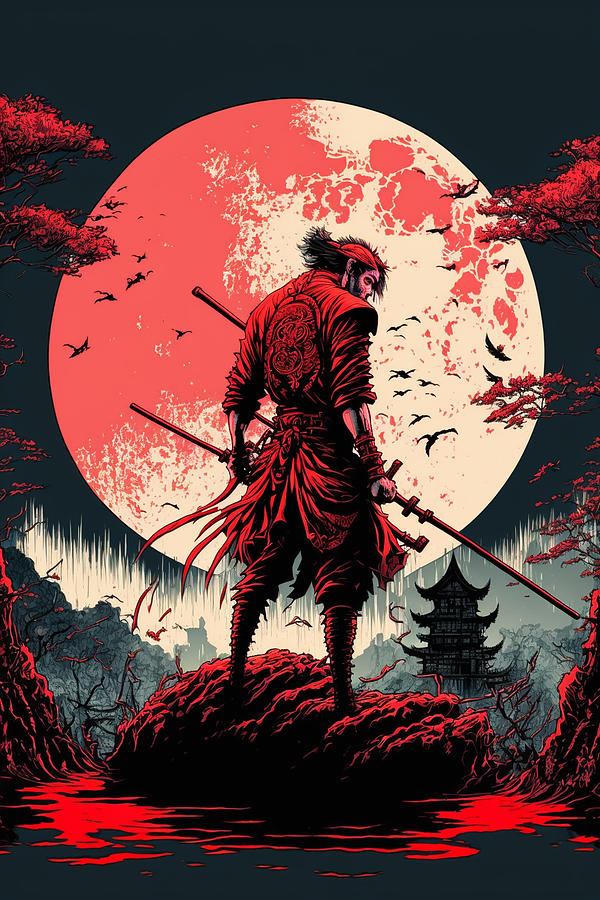 samurai red moon woodblock James Jean In the by Asar Studios Digital ...