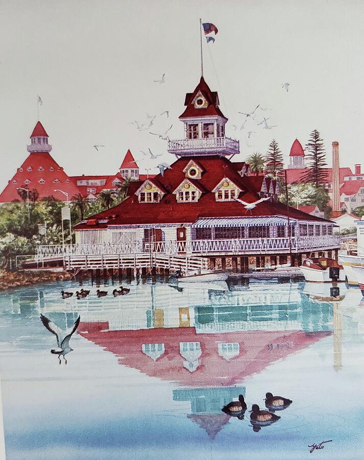 San Diego, California, Boathouse of Coronado #1 Painting by John YATO