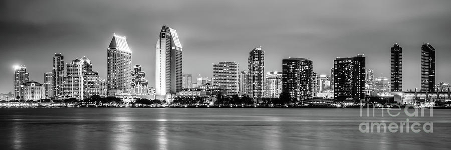 San Diego Skyline Black and White Panorama Photo #1 Photograph by Paul Velgos