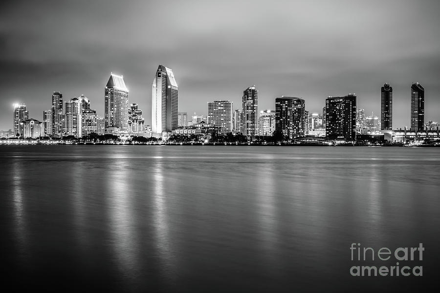 San Diego Skyline Black and White Photo #1 Photograph by Paul Velgos