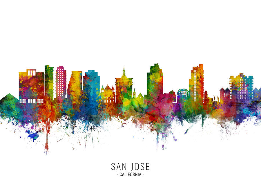 San Jose Digital Art - San Jose California Skyline #1 by Michael Tompsett