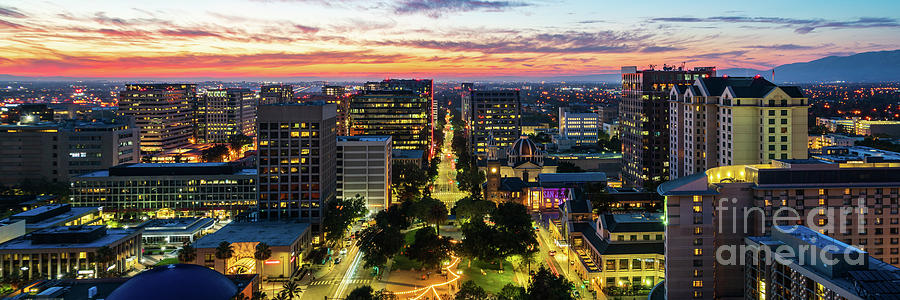 San Jose Skyline Sunset Panorama Photo #1 Photograph by Paul Velgos