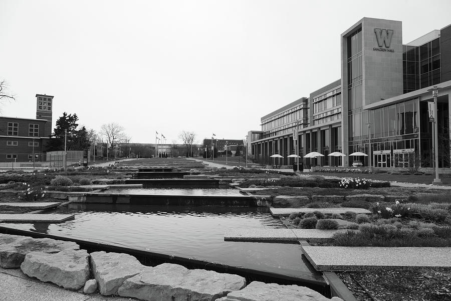Sangren Hall at Western Michigan University in black and white #1 Photograph by Eldon McGraw
