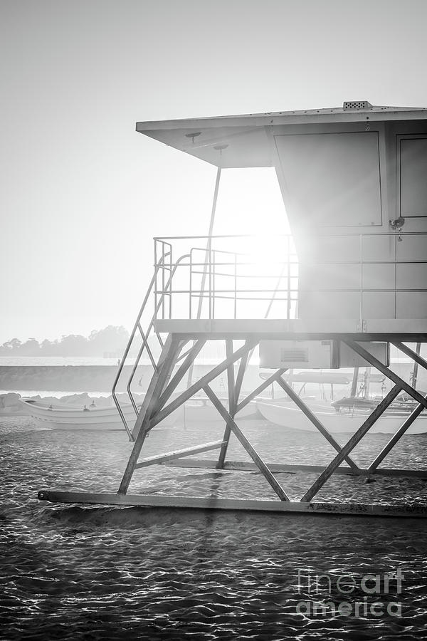 Santa Cruz Beach Lifeguard Tower Black and White Photo #1 Photograph by Paul Velgos