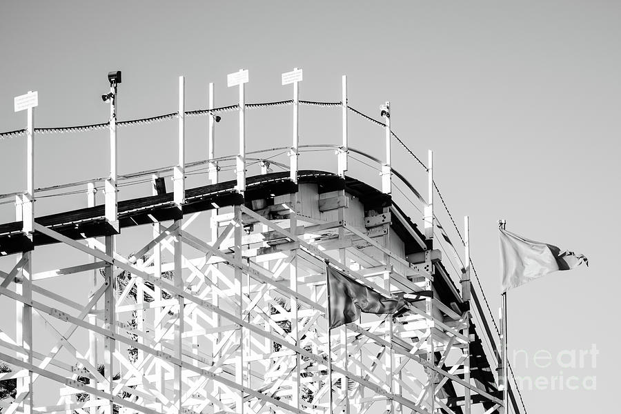 Santa Cruz Roller Coaster Black and White Photo #1 Photograph by Paul Velgos