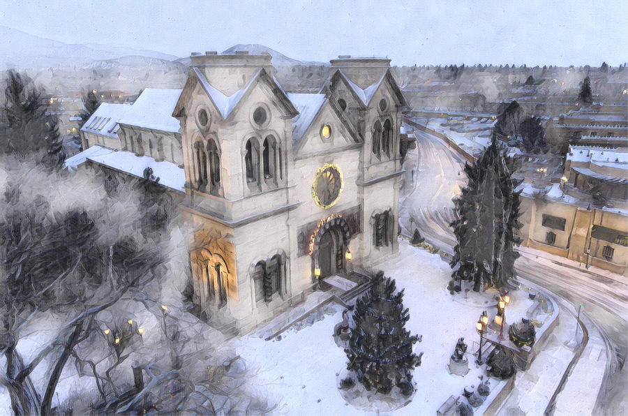 Church Digital Art - Santa Fe Cathedral by Aerial Santa Fe
