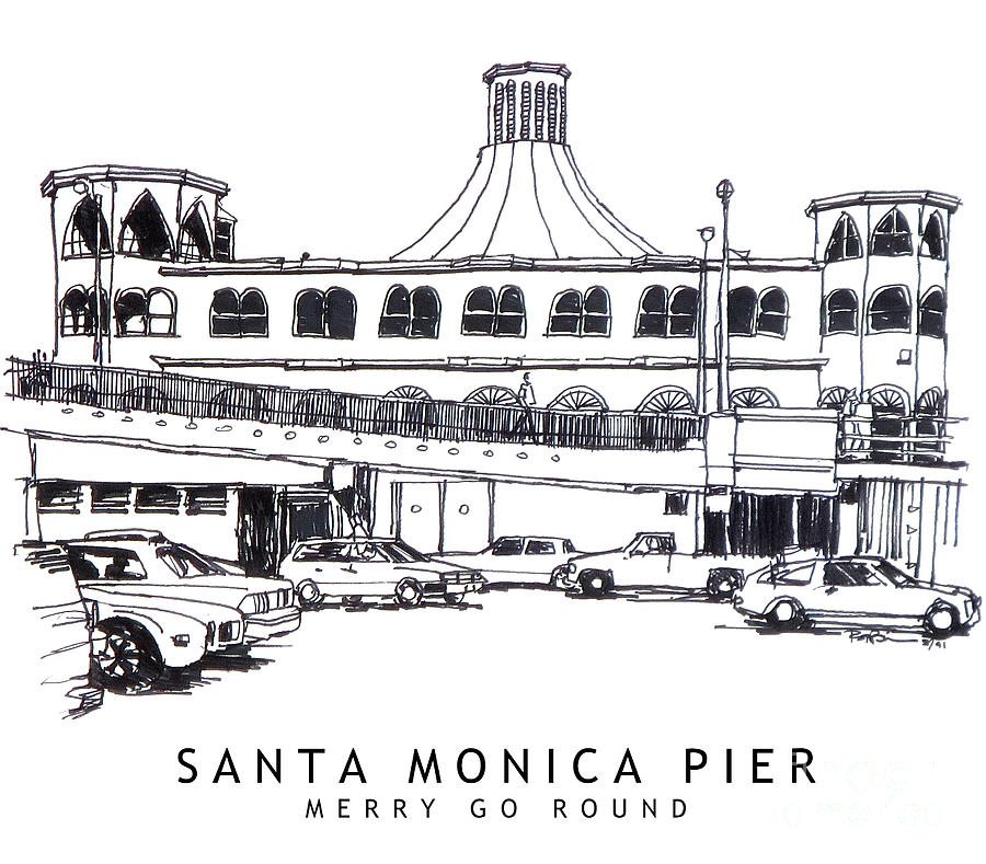 Santa Monica Pier Merry Go Round Building #1 Drawing by Robert Birkenes ...