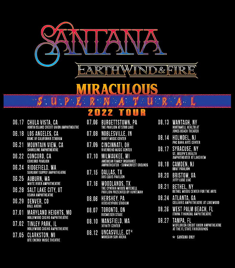 Santana Earth Wind Fire Miraculous Supernatural Tour 2022 Concert rock ...