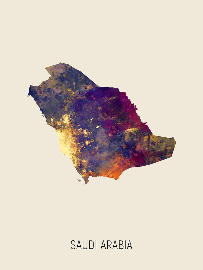 Country Map Digital Art - Saudi Arabia Watercolor Map #1 by Michael Tompsett