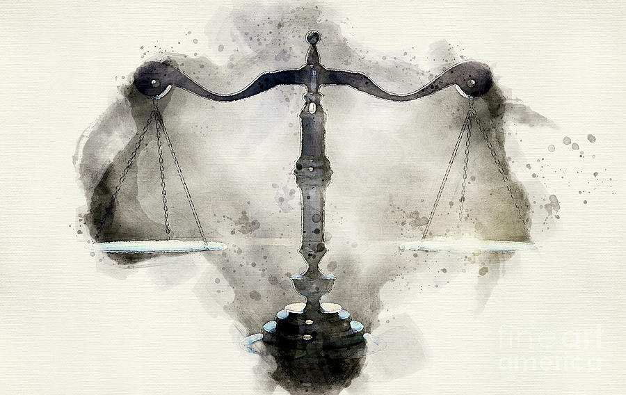 Watercolor Digital Art - Scales Of Justice Watercolor #1 by Allan Swart