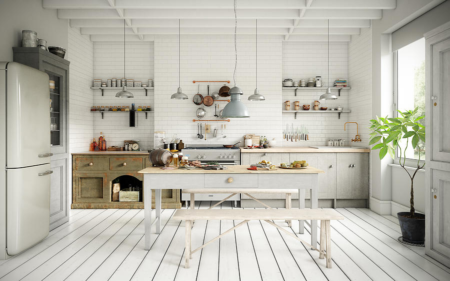 Scandinavian Domestic Kitchen and Dining Room #1 Photograph by Bulgac