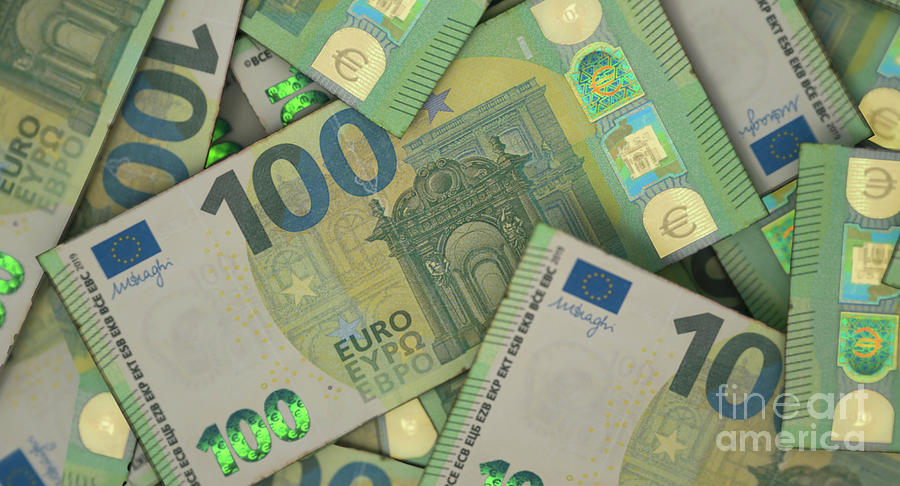 Scattered Euro Banknote Pile Digital Art