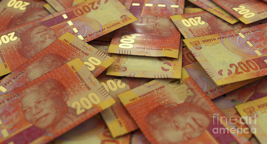 Nelson Mandela Digital Art - Scattered South African Rand Banknote Pile #1 by Allan Swart