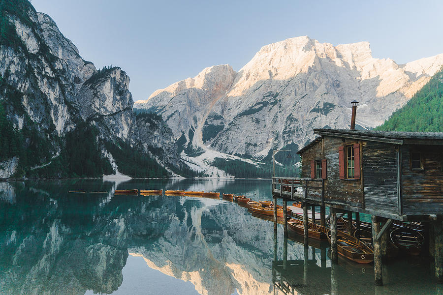 Scenic view of Lago di Braies  in Dolomites #1 Photograph by Oleh_Slobodeniuk