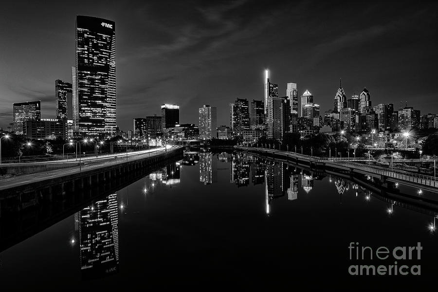 Schuylkill River Reflection at Night  2 #1 Photograph by Bob Phillips