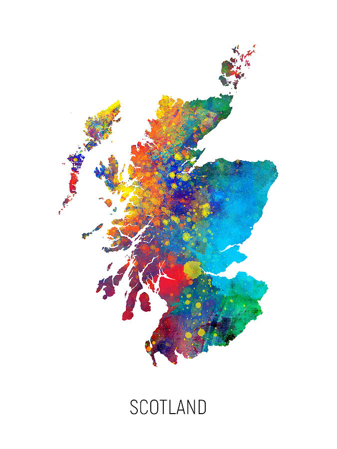 Country Map Digital Art - Scotland Watercolor Map #1 by Michael Tompsett