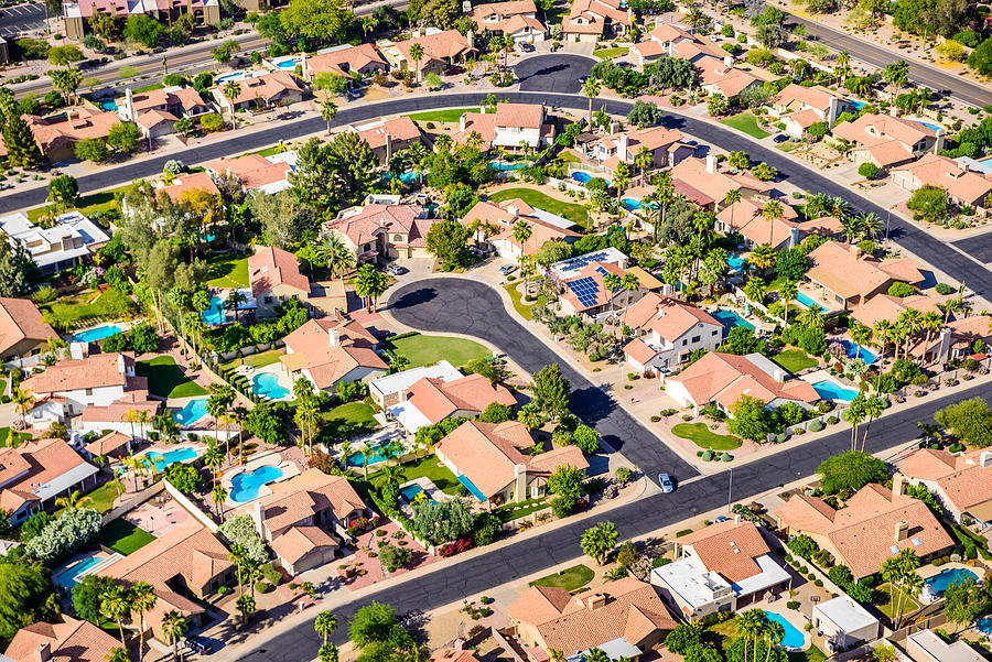 Scottsdale Phoenix Arizona suburban housing development neighborhood - aerial view #1 Photograph by Dszc