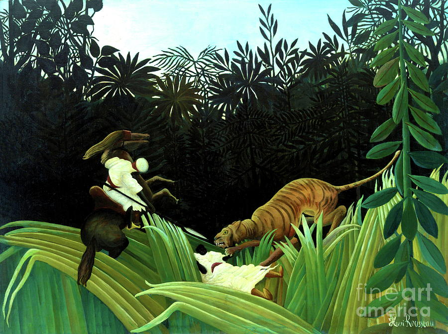 Scouts Attacked by a Tiger #1 Painting by Henri Rousseau