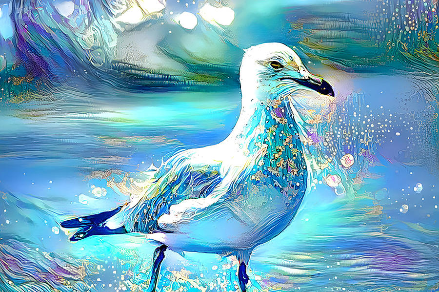 Colorful Seagull By The Seashore Mixed Media by Debra Kewley