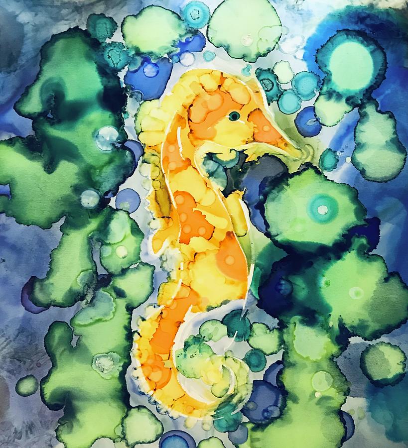 Seahorse in Alcohol Ink #1 Painting by Eileen Backman