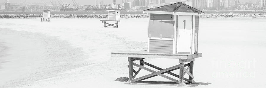 Seal Beach Lifeguard Towers Black and White Panorama Photo #1 Photograph by Paul Velgos