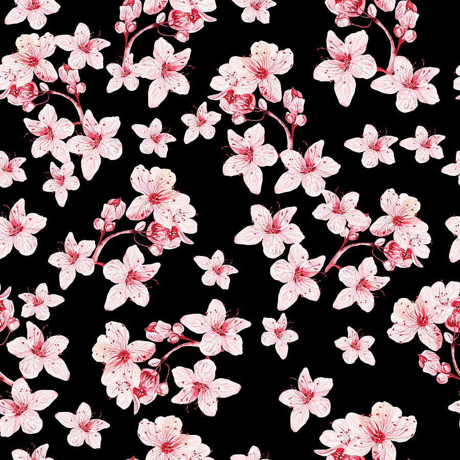 Seamles pattern with japanese sakura with pink flowers. Illustration ...