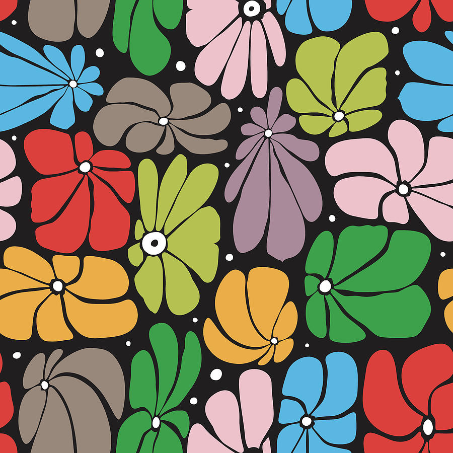 Seamless Floral Pattern With Stylized Large Blossoms Drawing
