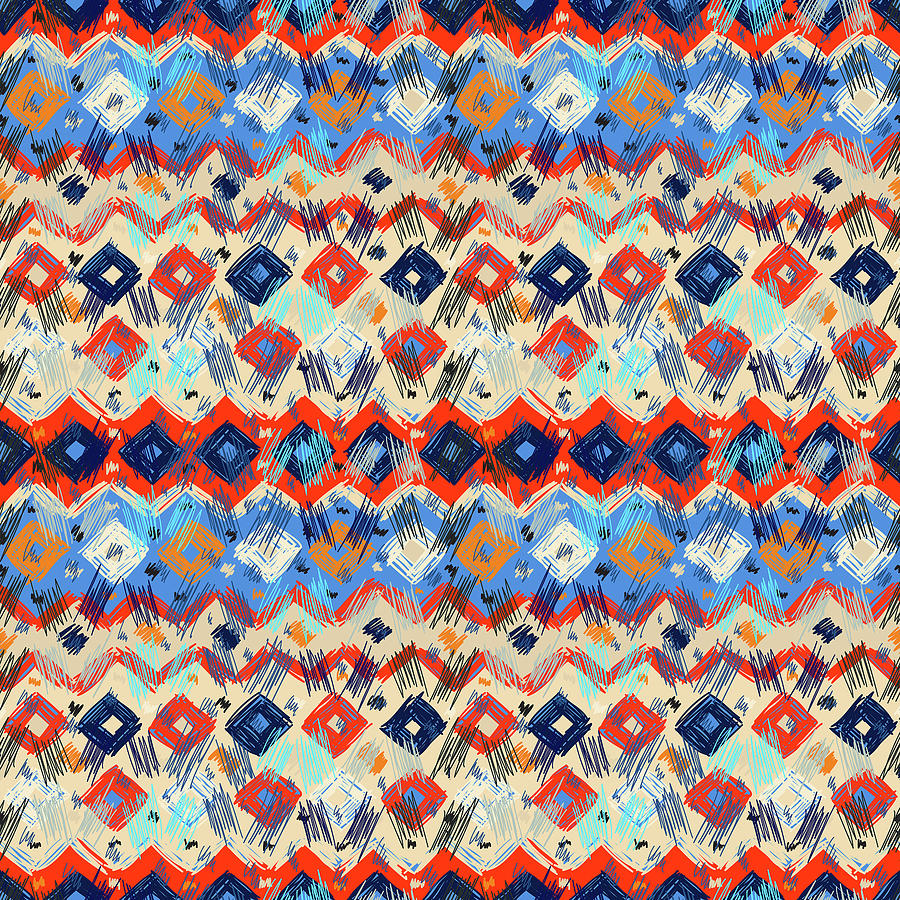 Abstract Drawing - Seamless geometric pattern in ethnic #1 by Julien