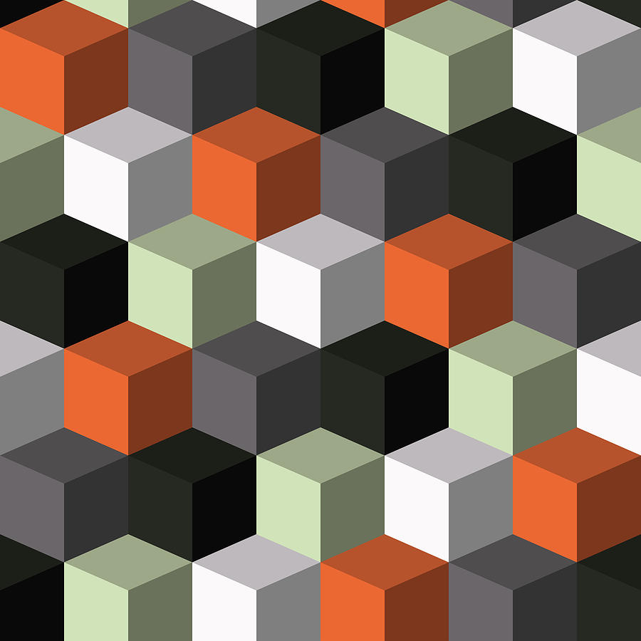 Seamless Geometric Pattern With Cubes And Volume Drawing