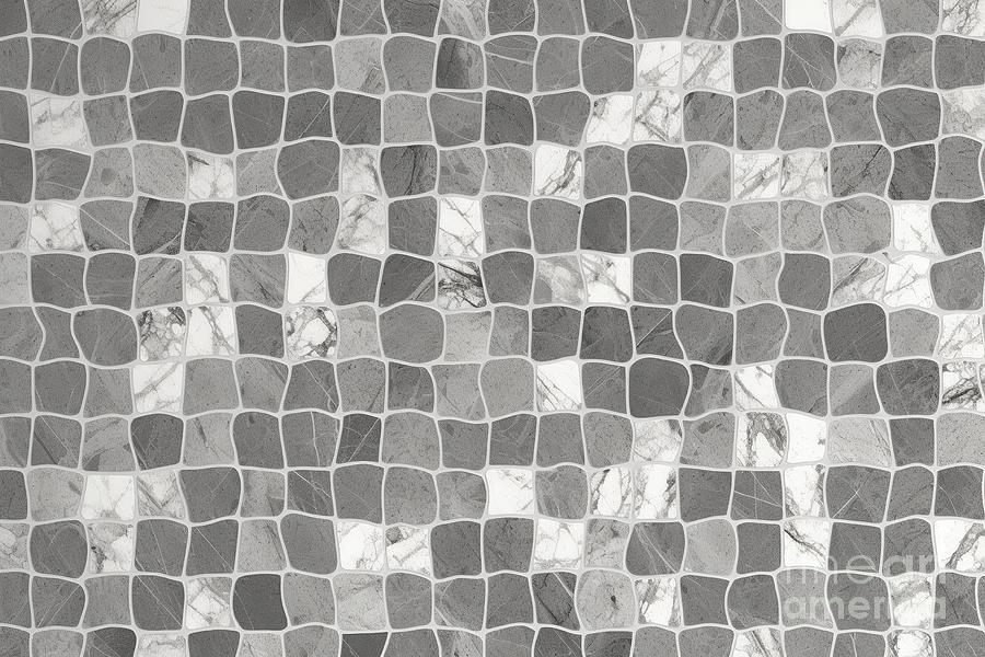 Architecture Painting - Seamless Grey And White Broken Marble Mosaic Tiles Background Texture Luxury Cracked Ceramic Cottagecore Cobblestone Path Wall Floor Or Wallpaper Tileable Pattern High Resolution 3d Rendering #1 by N Akkash