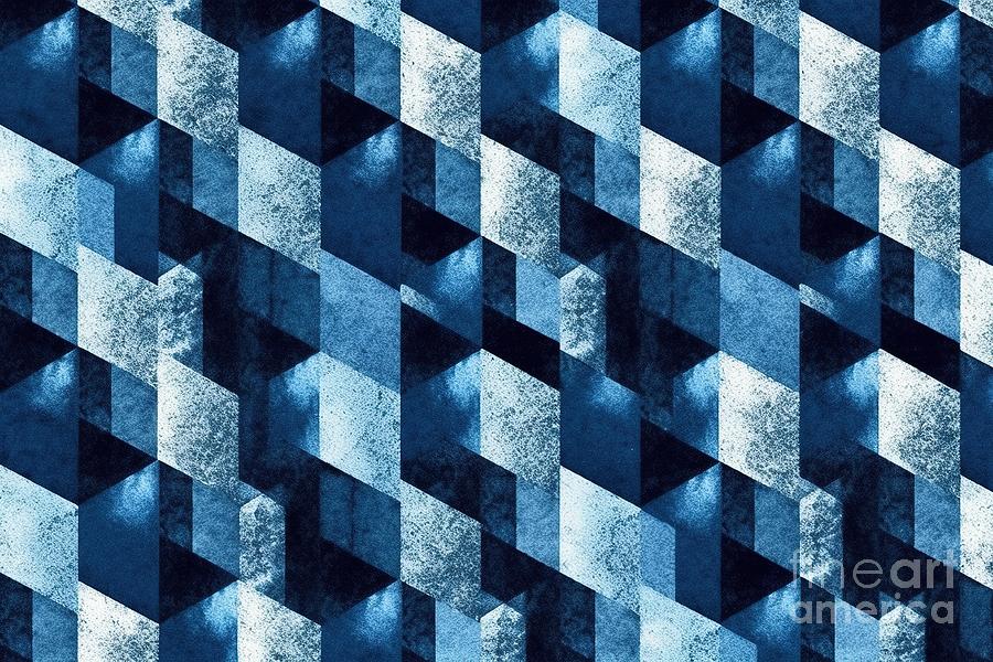 Cube Painting - Seamless Painted Blue Square Isometric Cube Background Pattern Tileable Artistic Indigo And White Hand Drawn Nautical Boy Theme Acrylic Texture Surface Design Fabric Or Wallpaper 3d Rendering #1 by N Akkash