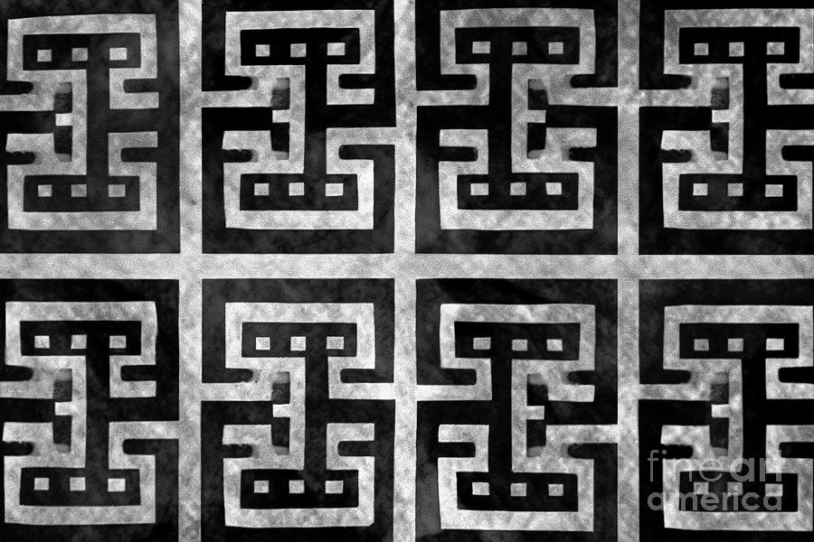 Greek Painting - Seamless Painted Greek Key Black And White Artistic Acrylic Paint Texture Background Creative Grunge Monochrome Hand Drawn Ornamental Square Motif Tileable Surface Pattern Design 3d Rendering #1 by N Akkash