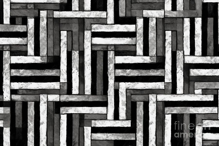 Vintage Painting - Seamless Painted Overlapping Striped Square Tiles Black And White Artistic Acrylic Paint Texture Background Tileable Creative Grunge Monochrome Hand Drawn Geometric Wallpaper Surface Pattern Design #1 by N Akkash