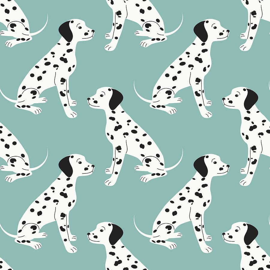 Seamless Pattern With Cute Dalmatian Drawing