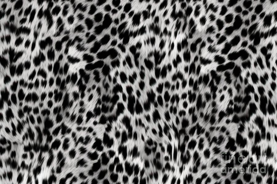 Wildlife Painting - Seamless Soft Fluffy Small Cheetah Leopard Dalmatian Cow Or Calico Cat Spots Pattern Realistic Black And White Cozy Long Pile Animal Print Rug Or Fur Coat Fashion Background Texture 3d Rendering #1 by N Akkash
