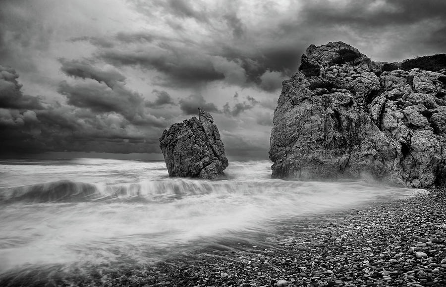 Seascape with windy waves during stormy weather. #1 Photograph by Michalakis Ppalis