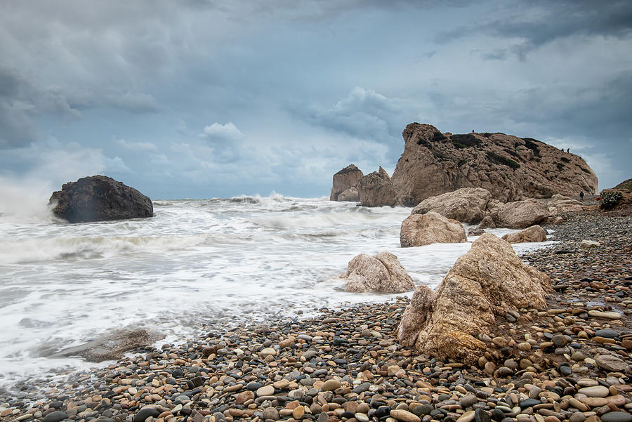 Seascapes with windy waves. Rock of Aphrodite Paphos Cyprus Photograph by Michalakis Ppalis