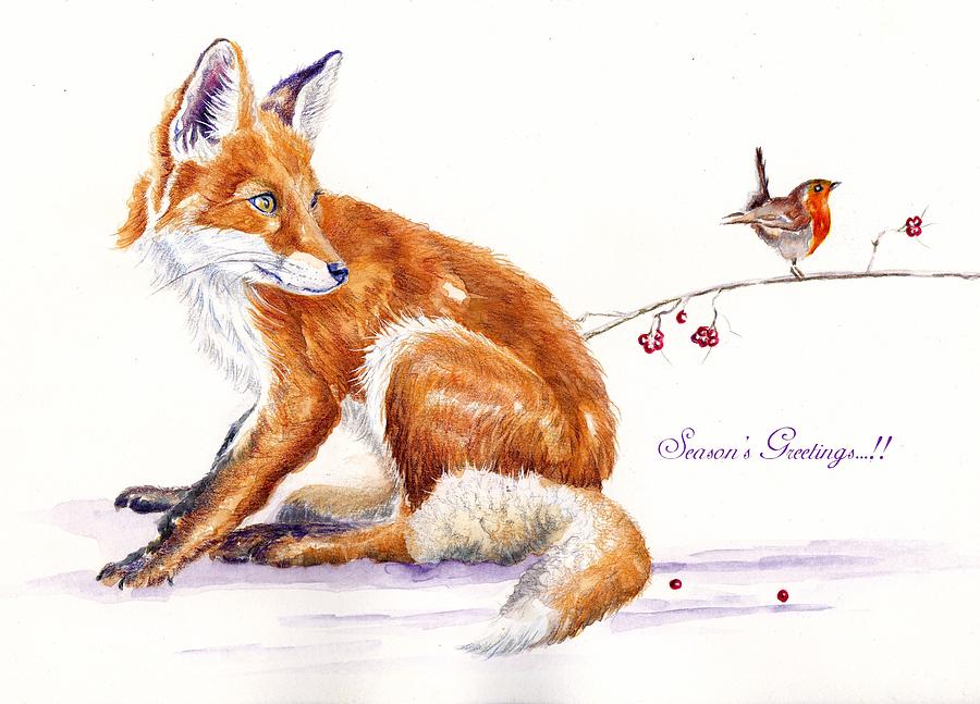 Red Fox - Seasons Greetings Painting by Debra Hall